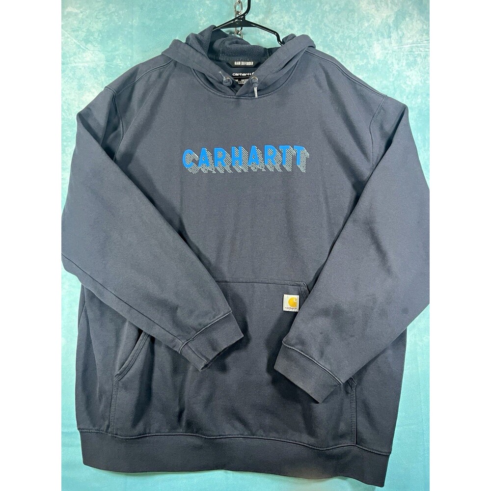 Y2K Carhartt Rain Defender Gray Pullover Hoodie Logo Graphic Pockets Mens 3XL